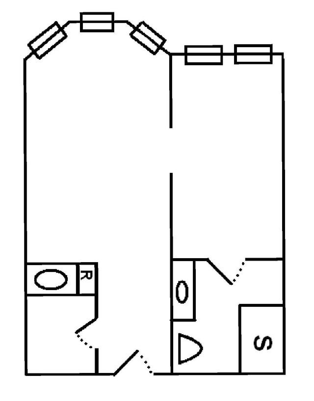 A black and white floor plan of a small apartment.