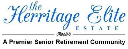 The logo for the hermitage elite estate is a premier senior retirement community.