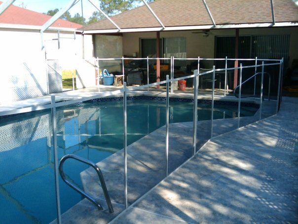 A swimming pool with a staircase leading to it