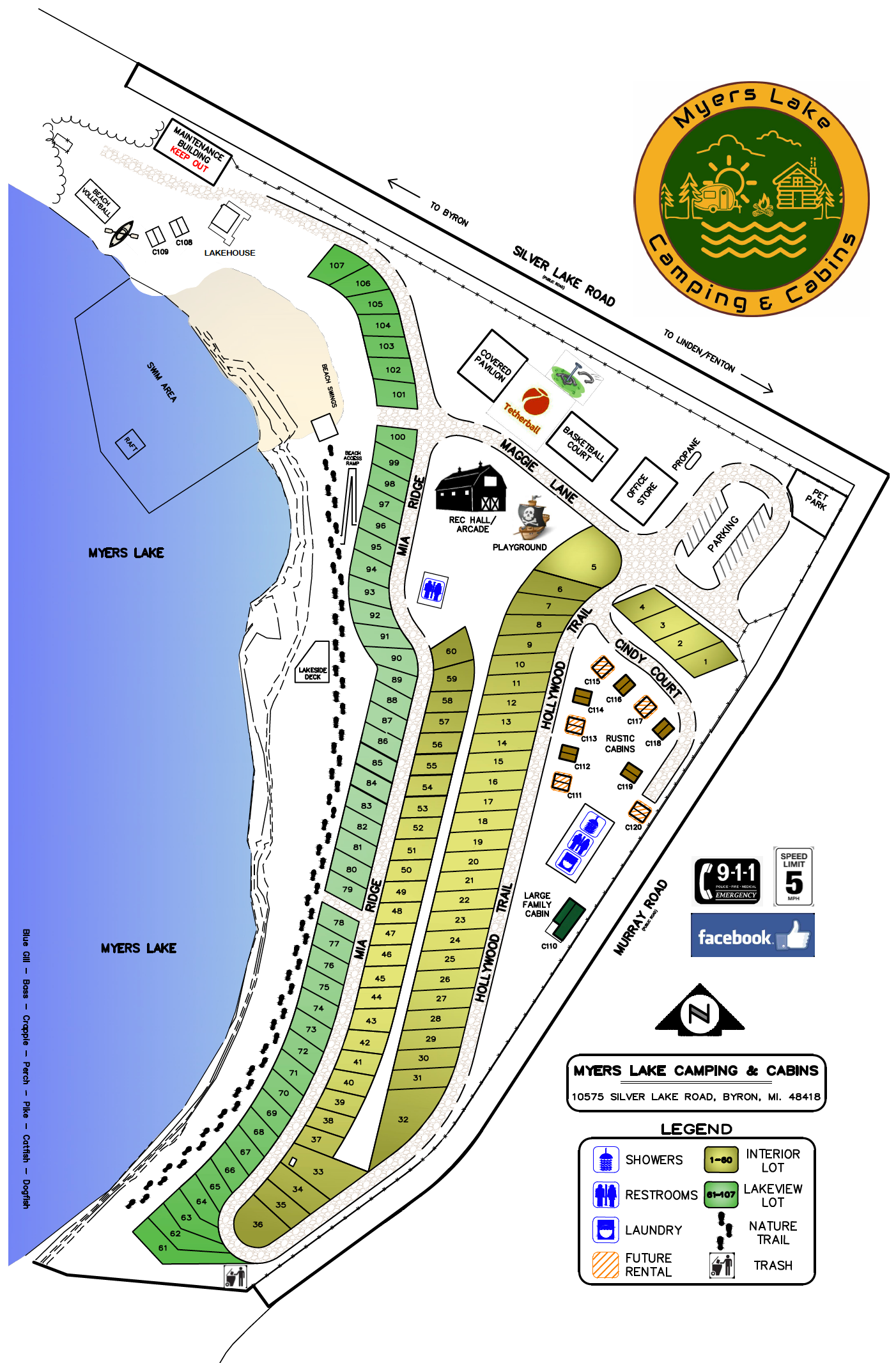 Site Map of Myers Lake Camping & Cabins