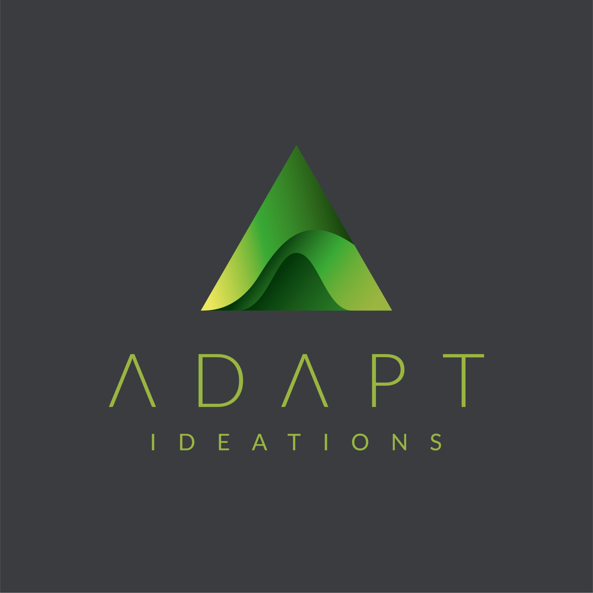 a logo for adapt ideas with a green triangle
