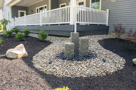 finished outdoor water feature and mulch