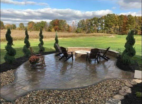 finished landscaping and stone pation