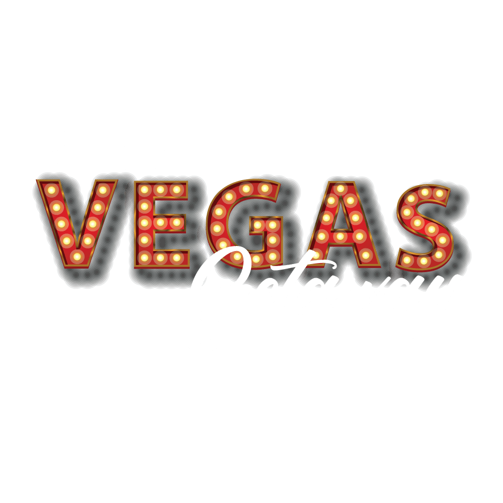 The word vegas is written in red lights on a white background.
