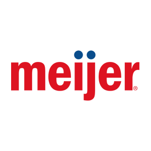 A red and blue meijer logo on a white background
