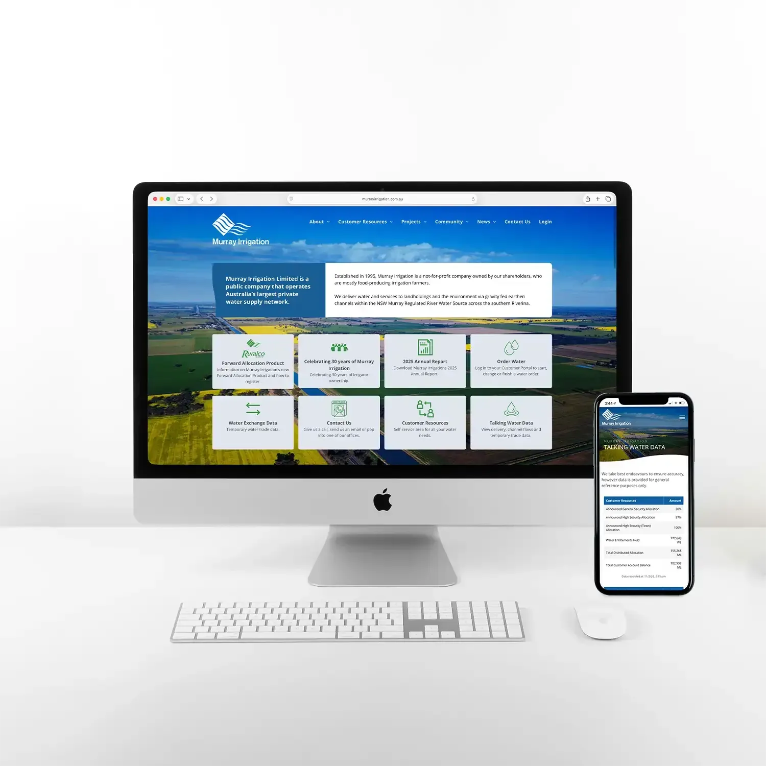 Murray Irrigation is a not-for-profit organization that delivers water and services to landholdings and the environment via gravity-fed earthen channels within the NSW Murray Regulated River Water Source across the southern Riverina. 