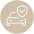 Un icono de un automóvil y un escudo con una marca de verificación en él.