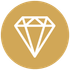 Un icono de diamante en un círculo dorado sobre un fondo blanco.