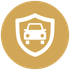 Un coche está protegido por un escudo en un círculo dorado.