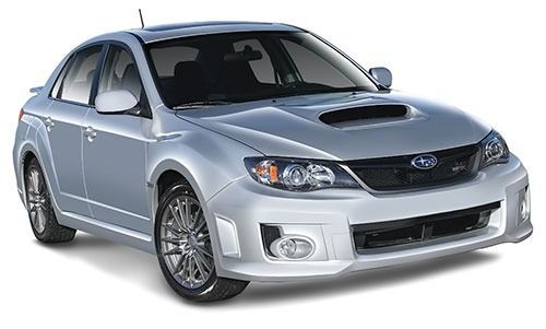 Silver Subaru Impreza WRX sedan, angled view, on a white background.