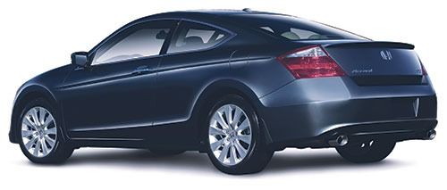 Dark blue Honda Accord coupe from a rear three-quarter view.