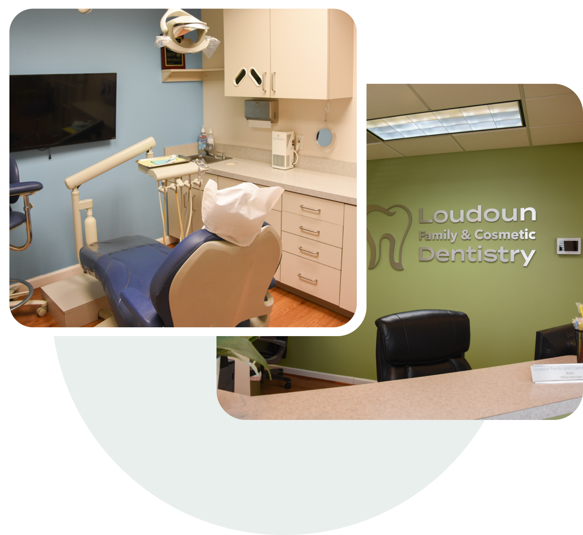 A picture of a dental office with the words loudoun dentistry on the wall