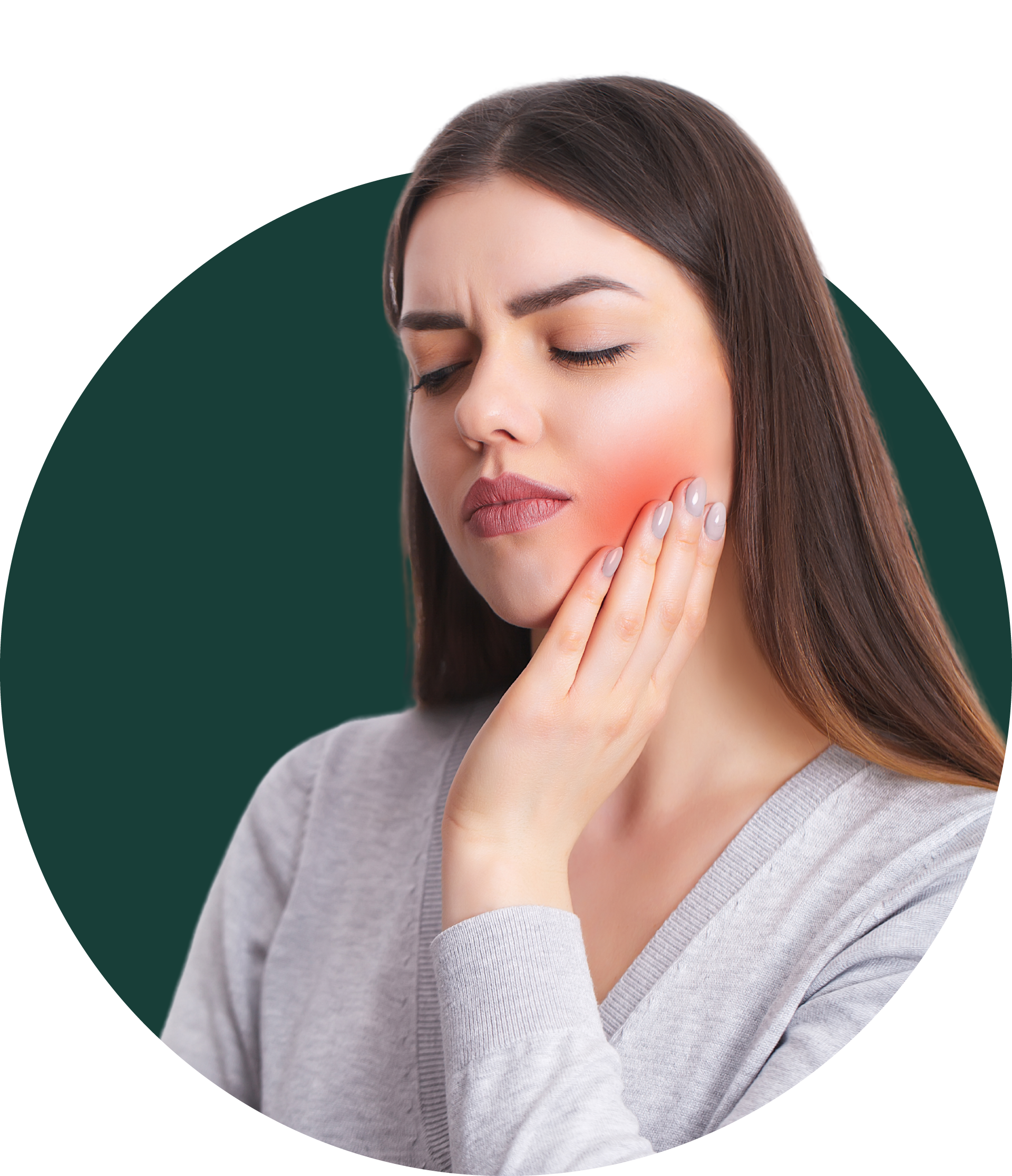 A woman is holding her face in pain because of a toothache