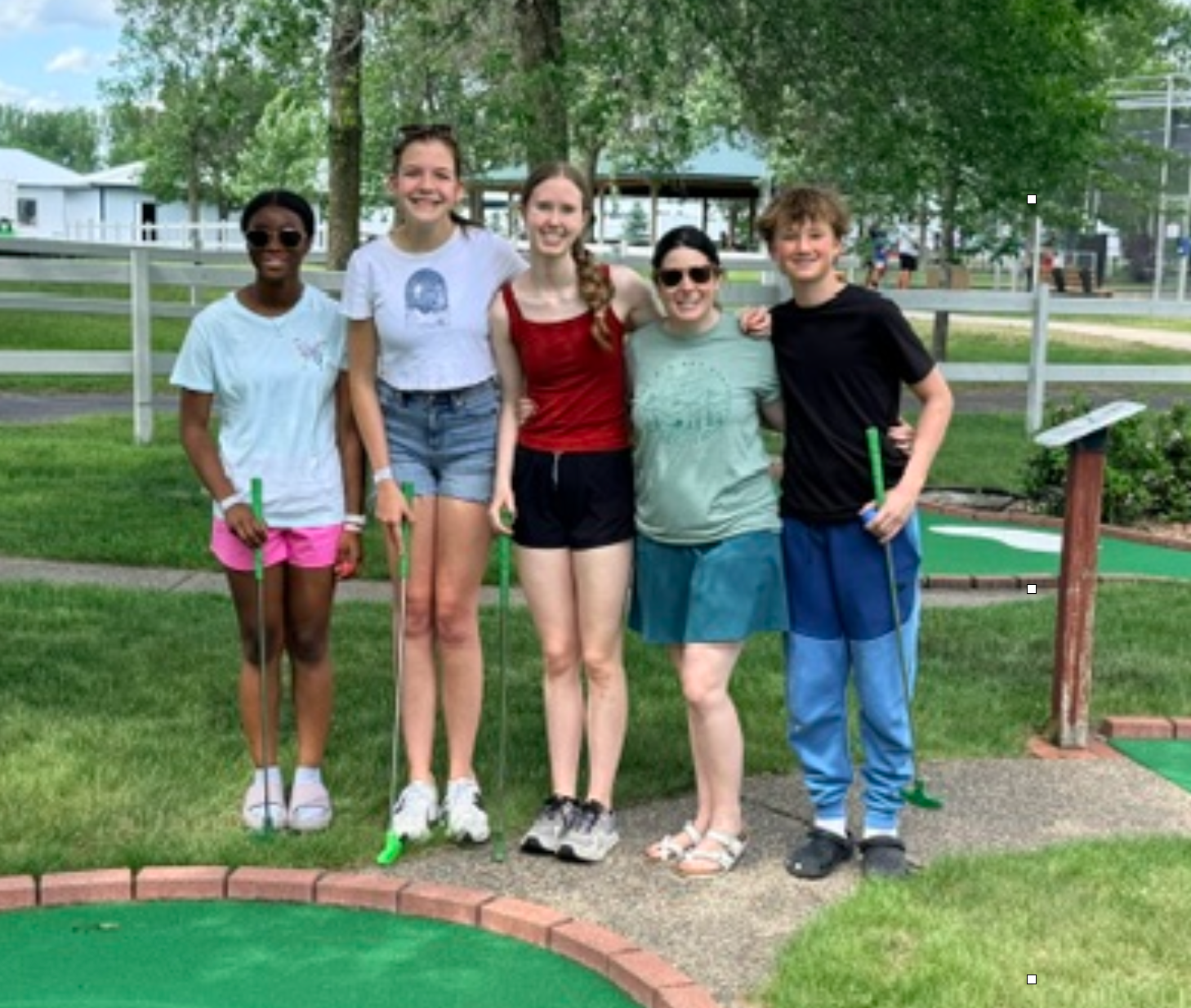Group of Youth with Amanda at Summerland mini golfing.