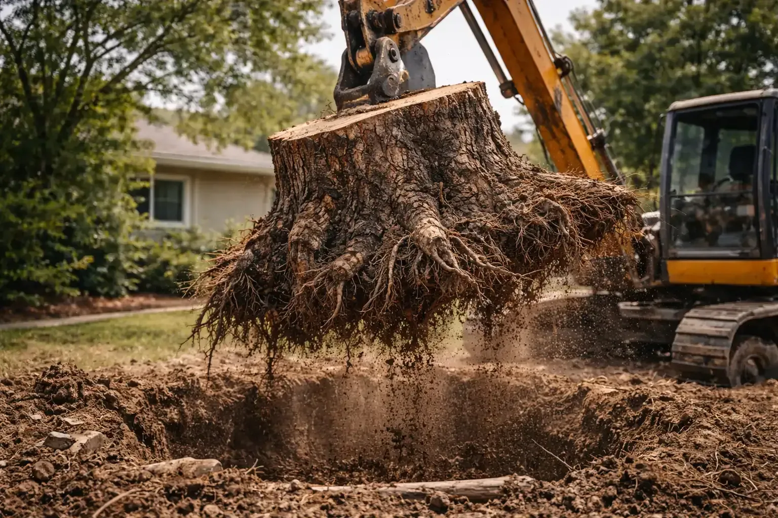 stump removal service extracting tree stump from yard in Menifee CA