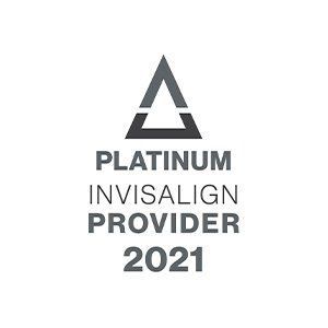 Platinum Invisalign Provider 2021 award logo in gray and black with triangle icon