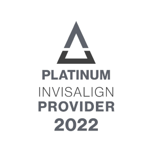 Platinum Invisalign Provider 2022 logo in gray with triangular icon and text