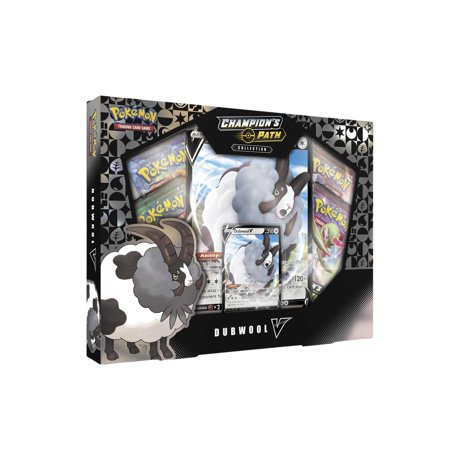 Pokémon TCG: Wooloo V Box featuring Wooloo artwork and booster packs.