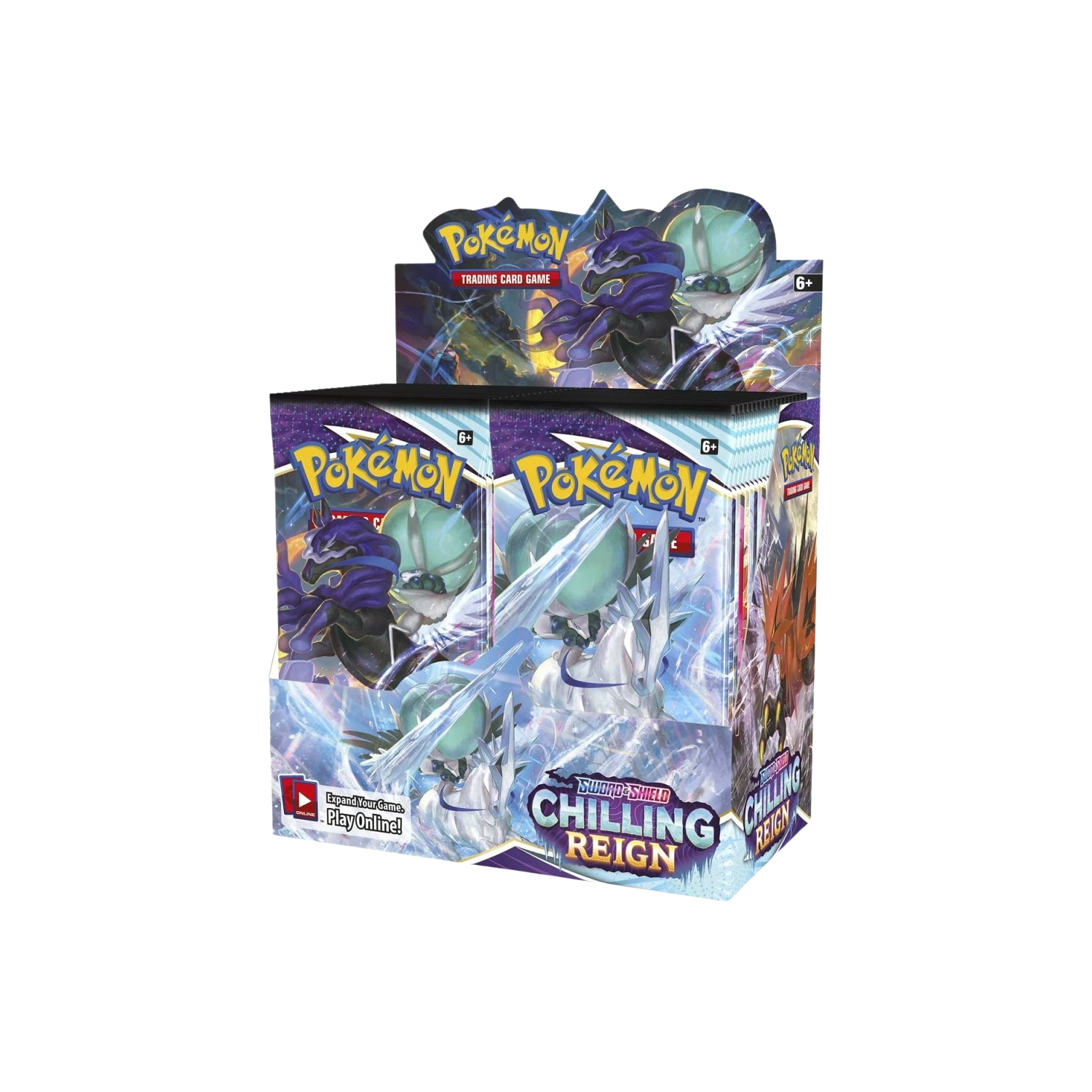 Pokémon Chilling Reign booster box featuring artwork of ice and dark Pokémon.