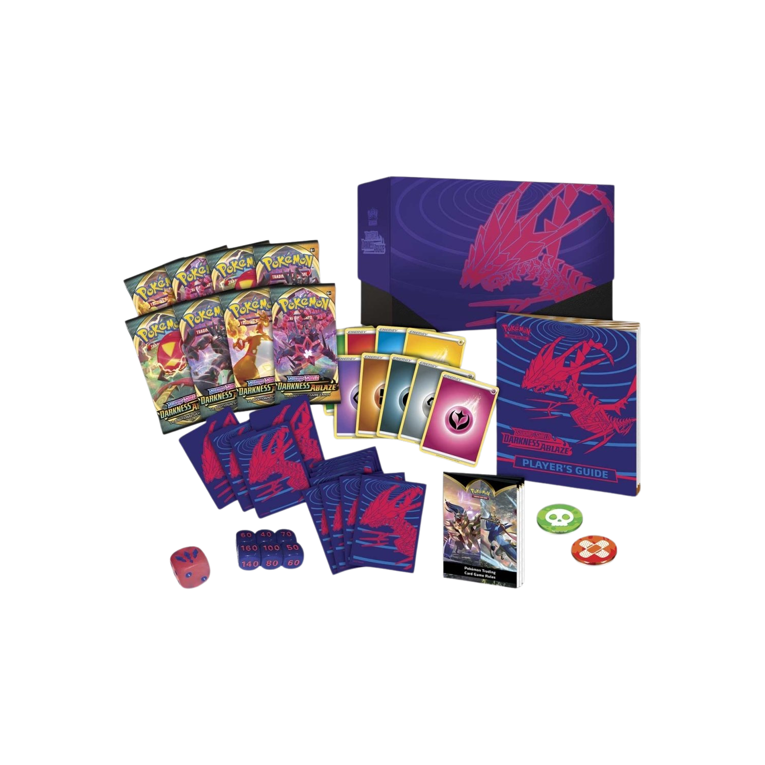 Pokémon TCG: Darkness Ablaze Elite Trainer Box featuring a red and blue design with Eternatus.