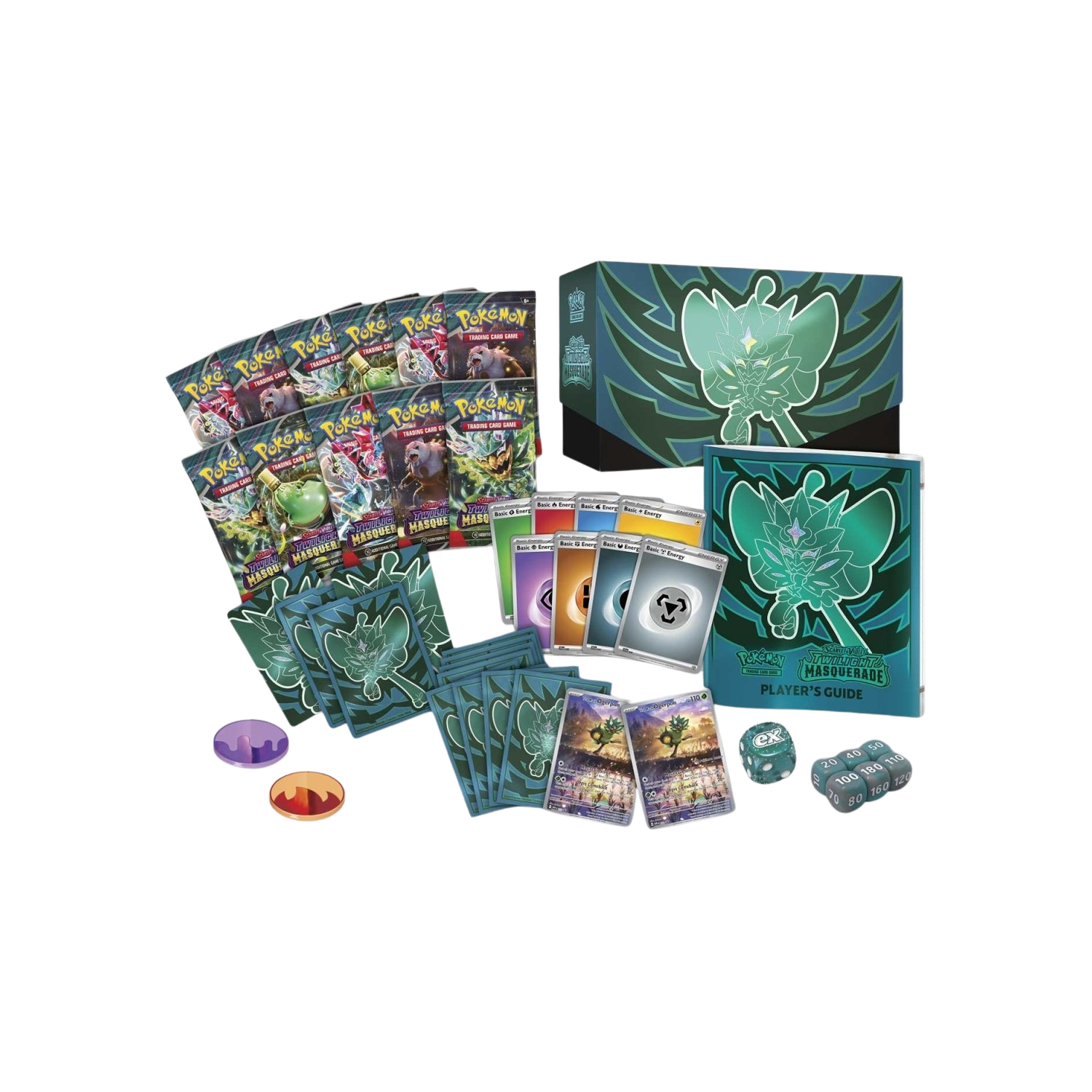 Pokémon TCG: Twilight Masquerade Elite Trainer Box. Green and blue box featuring Ogerpon.