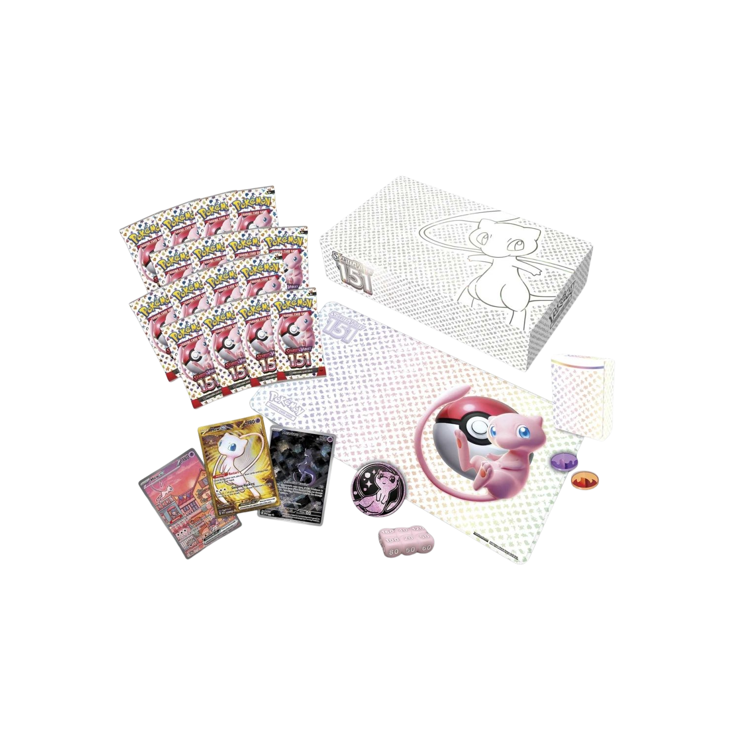 Pokémon Scarlet & Violet 151 Ultra-Premium Collection box featuring a line drawing of Mew.