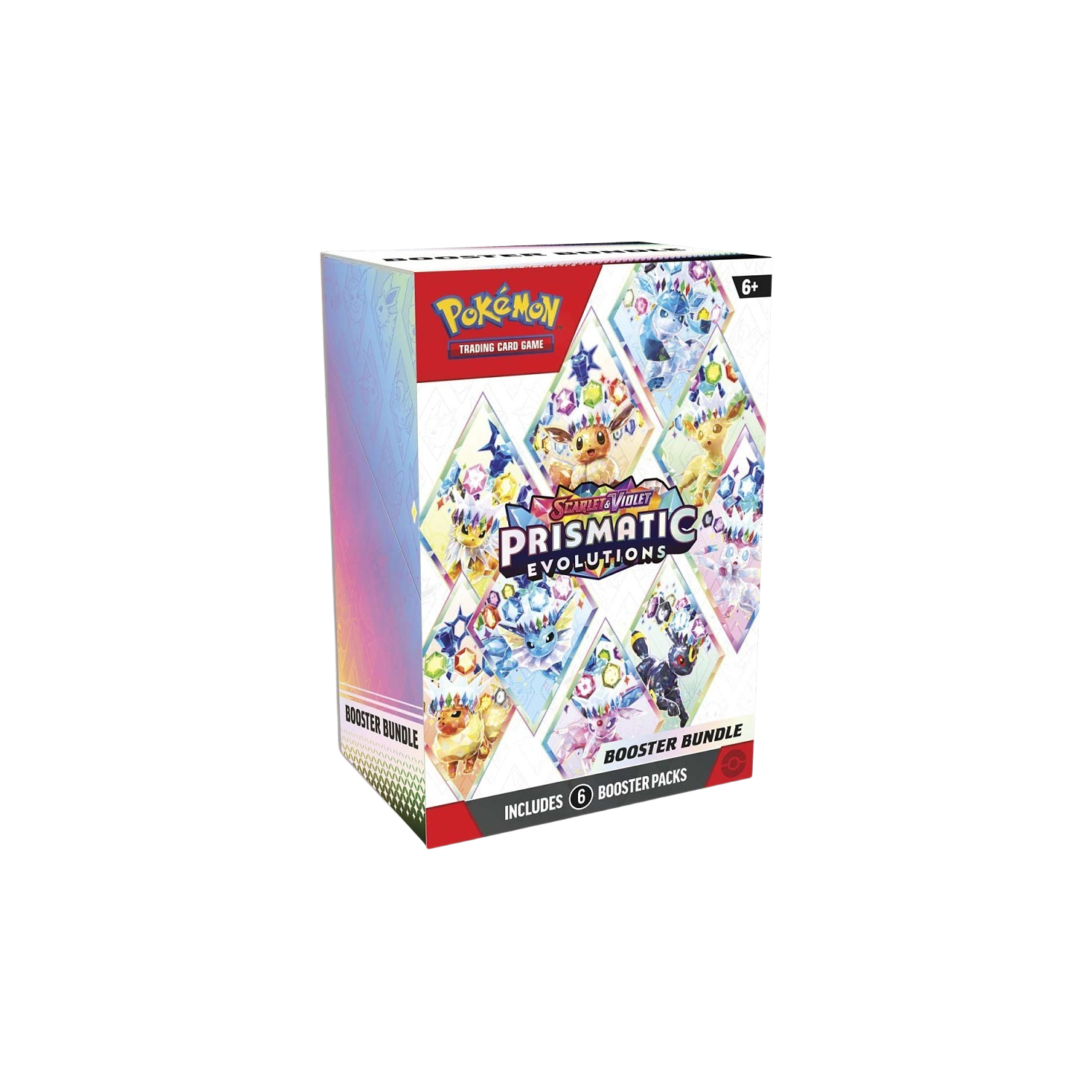 Pokemon Prismatic Explosion booster box, with holographic accents and character designs.