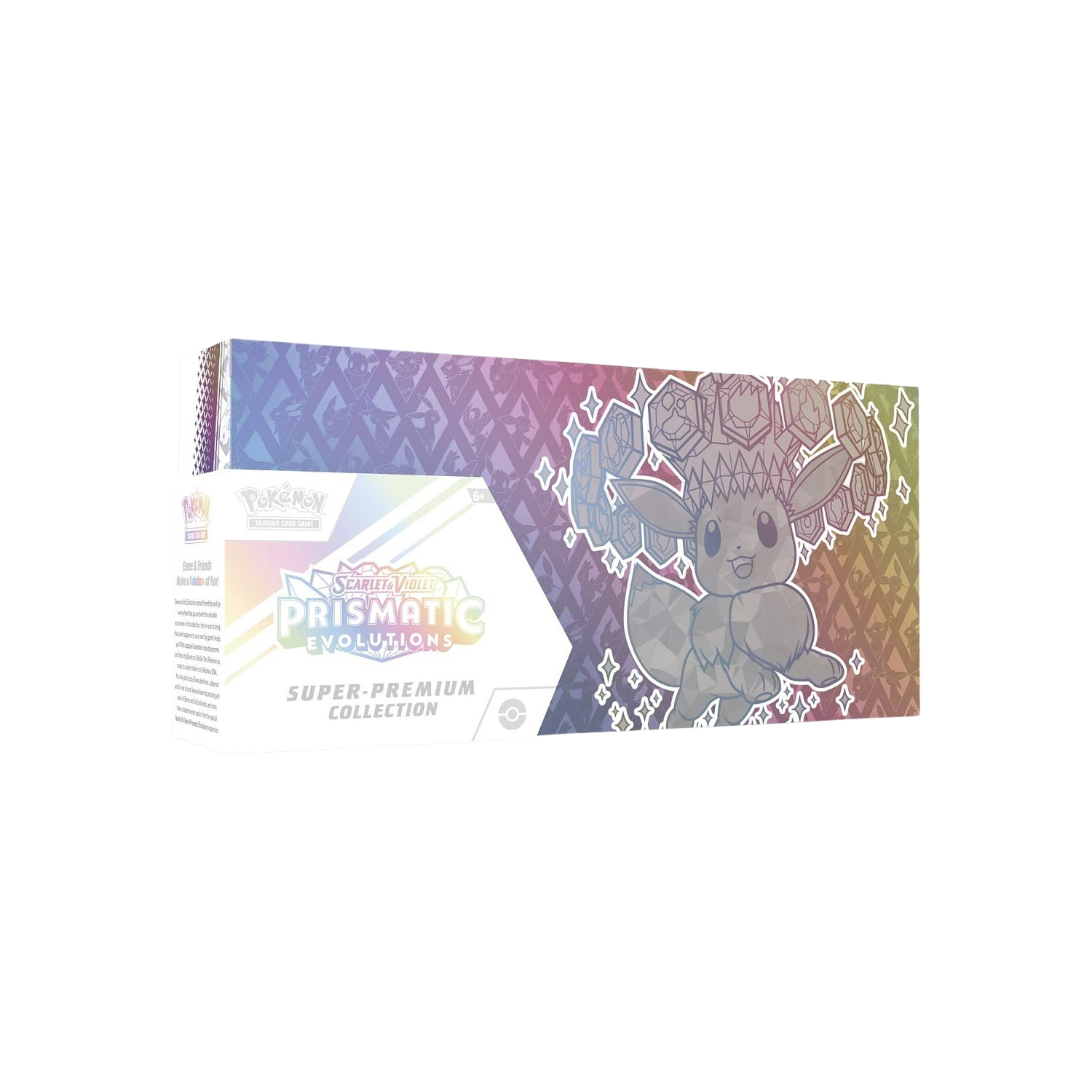 Pokemon TCG: Prismatic Collection box with a shimmering Leafeon graphic on a colorful background.