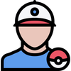 Person wearing a baseball cap and blue shirt, holding a Poké Ball.