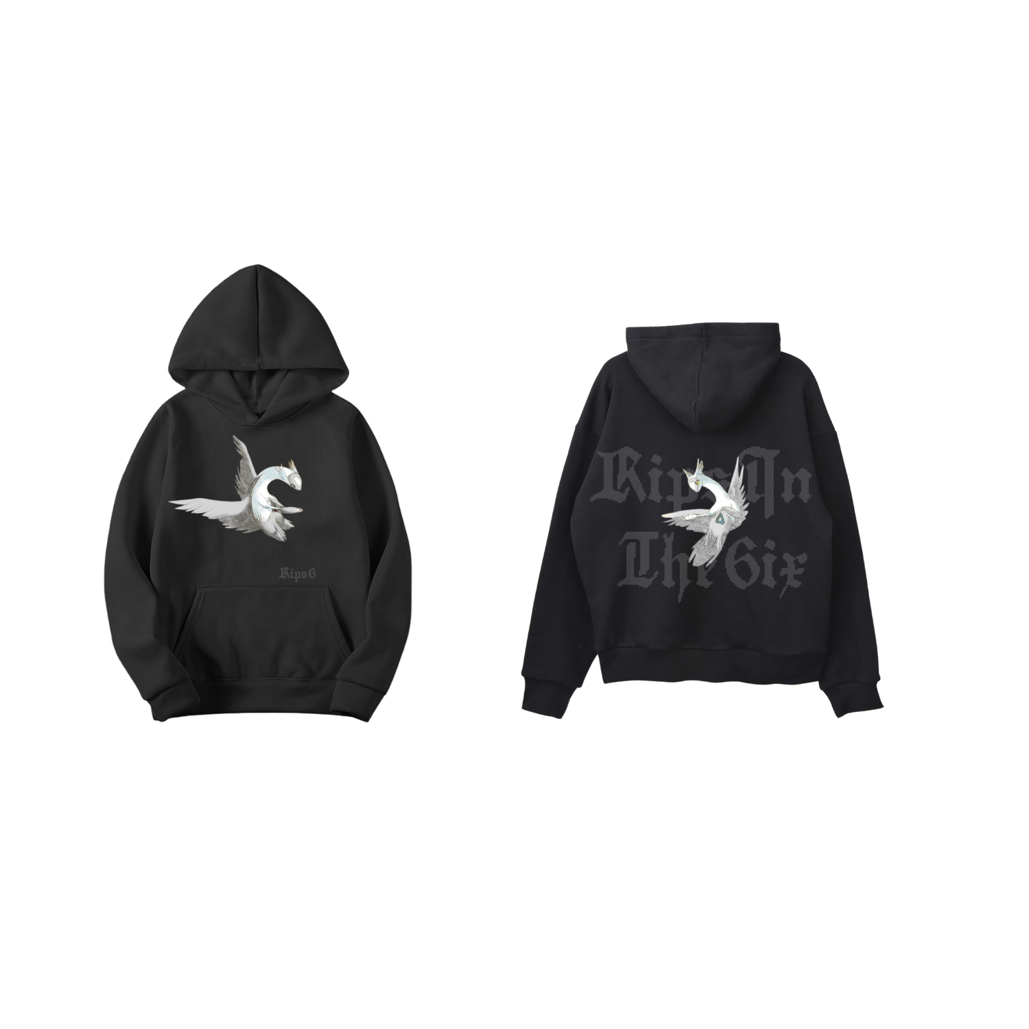 Black hoodie with dragon graphic on front and 