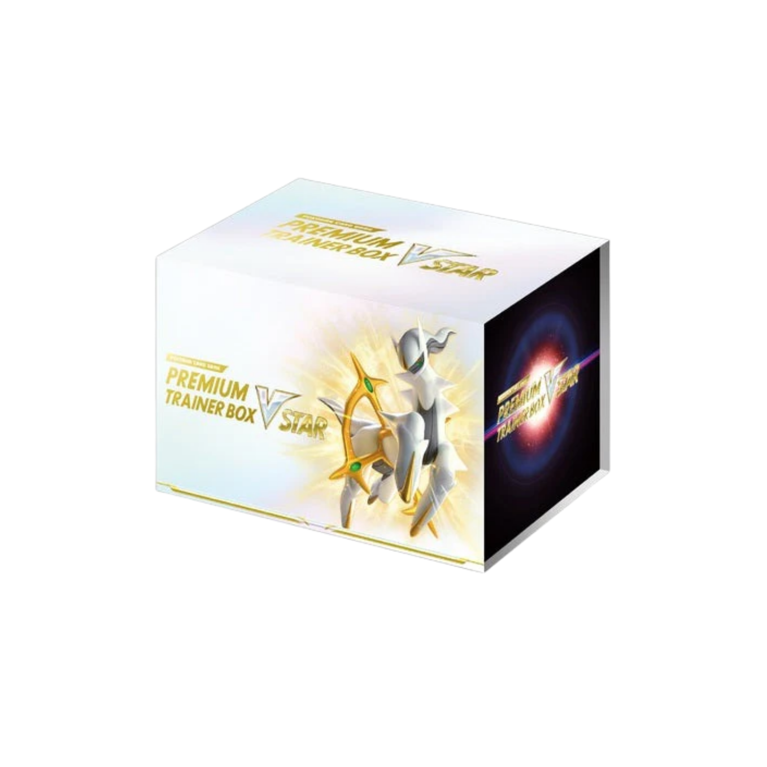 Pokémon TCG Premium Trainer Box with Arceus on white background and cosmic artwork on the side.