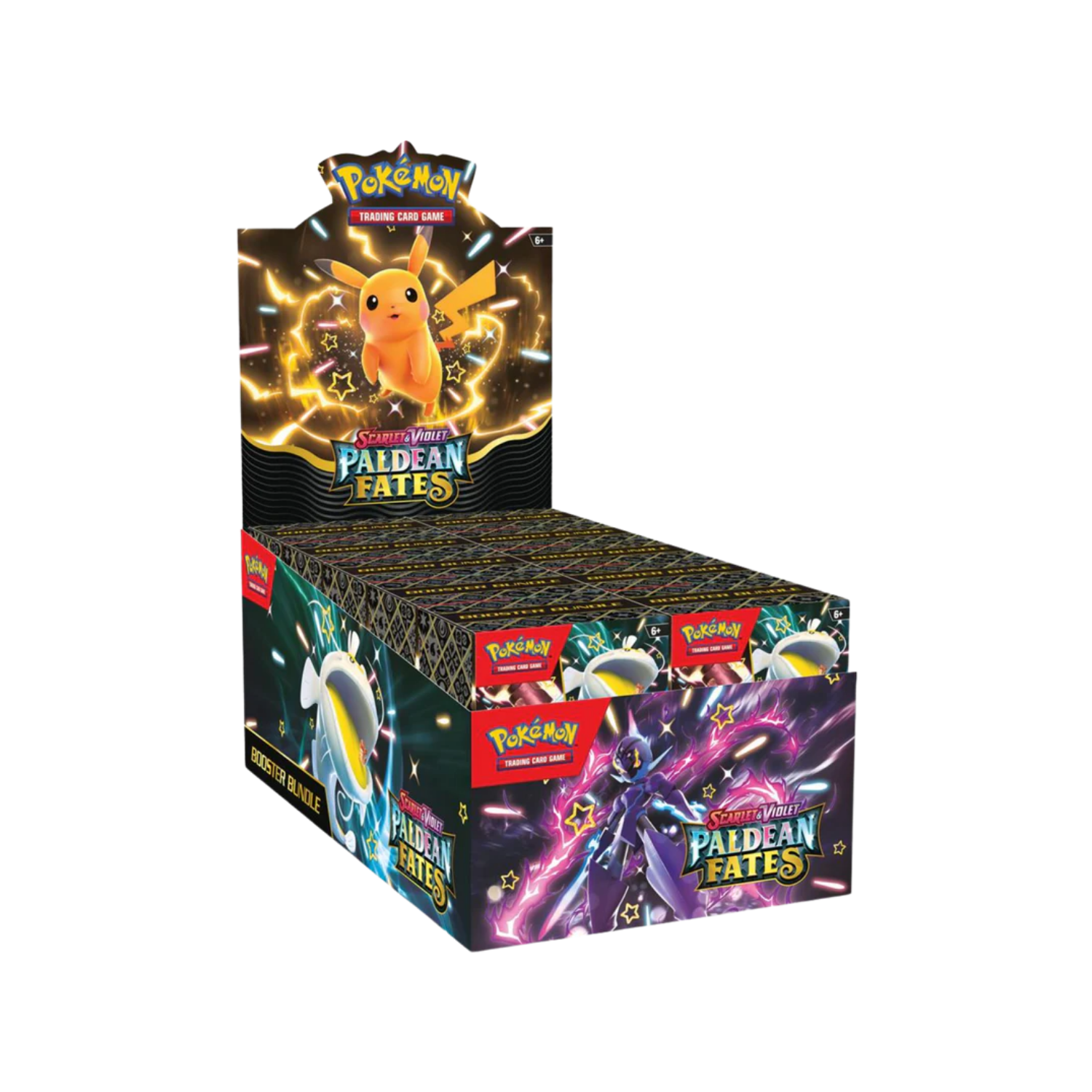 Pokémon TCG Paldean Fates booster box with Pikachu art.