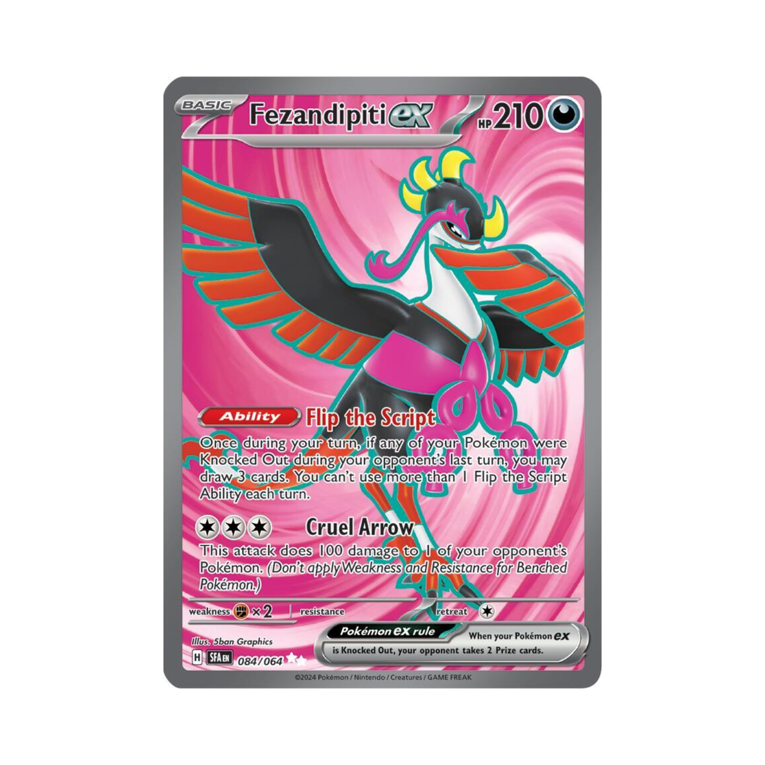 A pink Ho-Oh ex Pokémon card. It has a pink, red, black, and yellow color scheme, with a 210 HP rating.