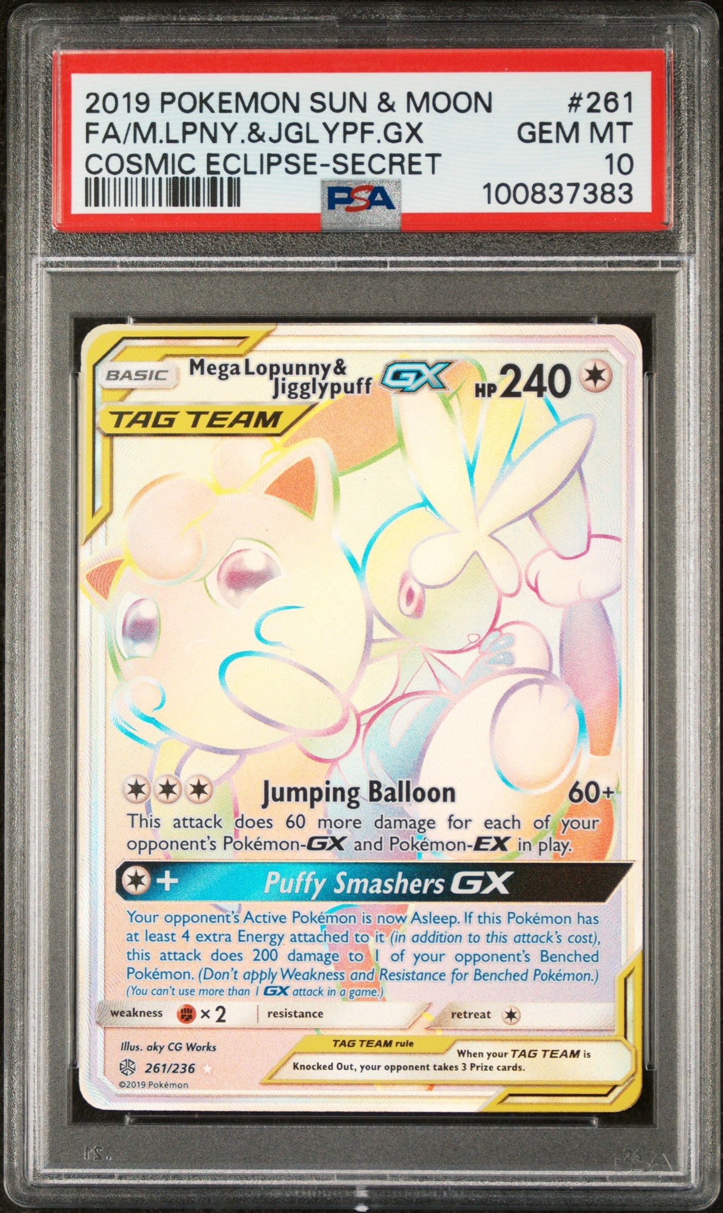 #261 MEGA-LOPUNNY & JIGGLYPUFF GX PSA 10