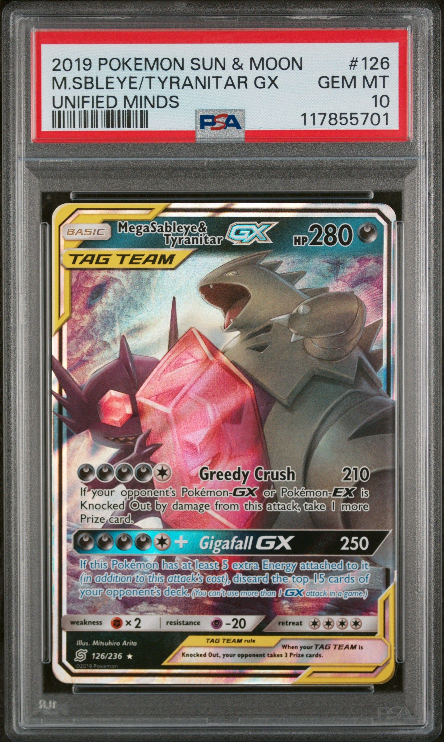 #126 MEGA SABLEYE & TYRANITAR GX PSA 10