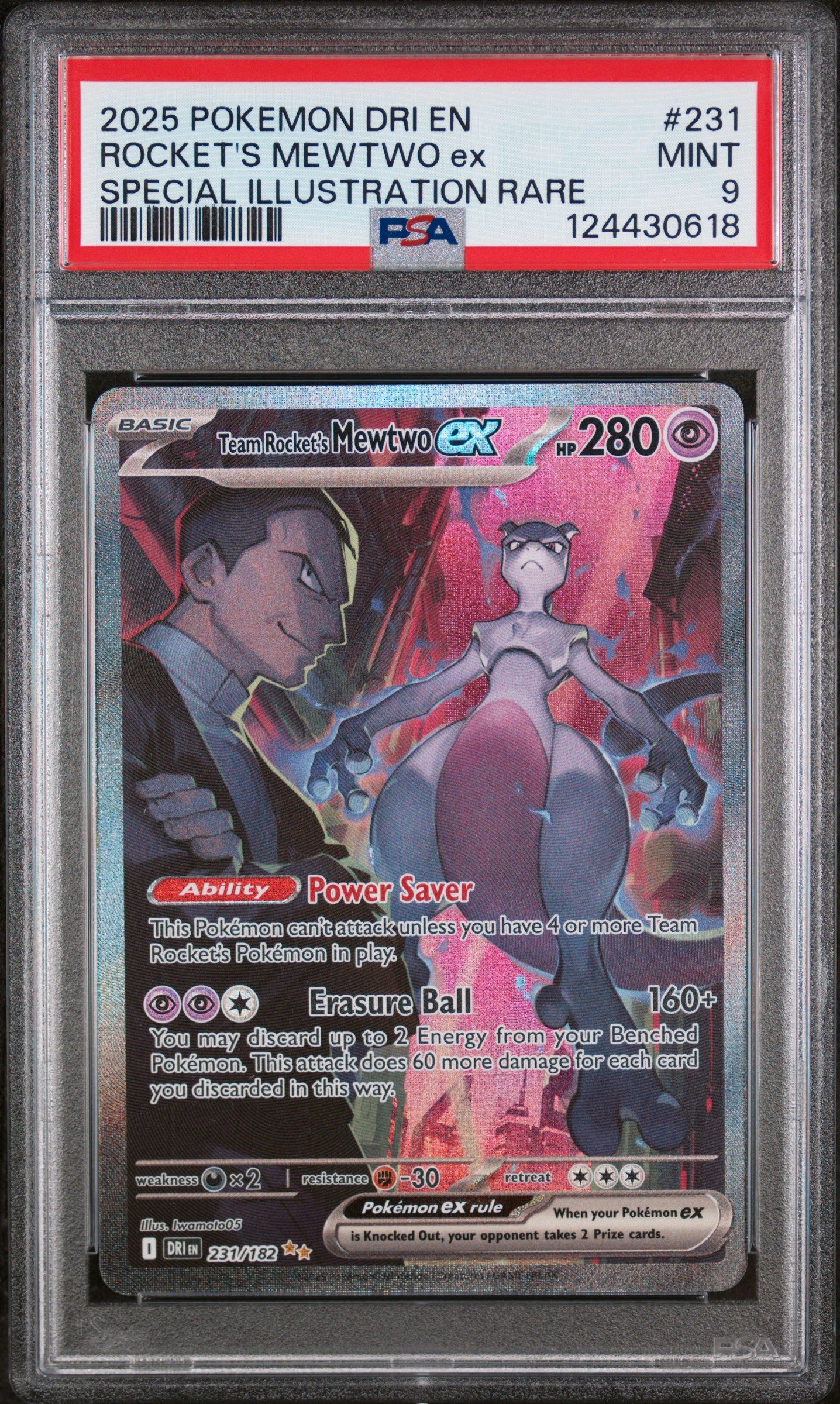 #231 TEAM ROCKET'S MEWTWO EX PSA 9