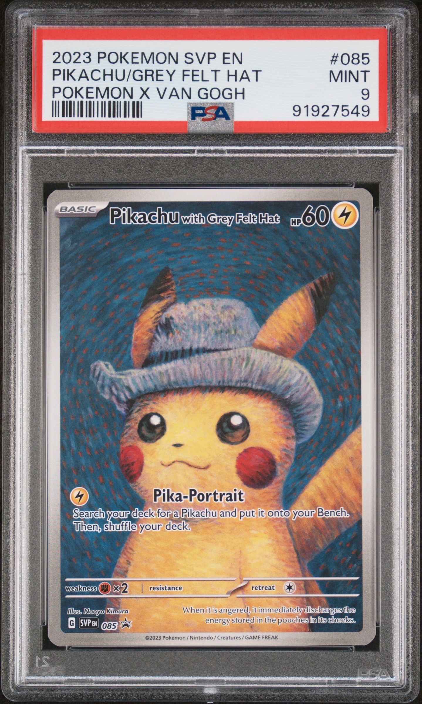 #085 PIKACHU WITH GREY FELT HAT PSA 9