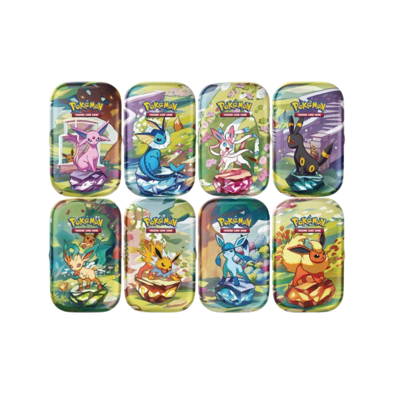 Pokémon 8-Pack gift set in a red box, showing trading card tins and booster packs.