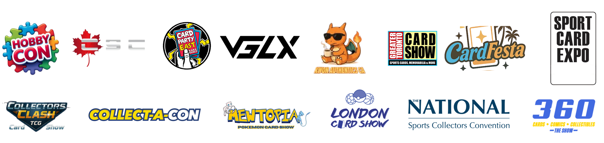 Logos of sports card, memorabilia, and collectibles organizations.