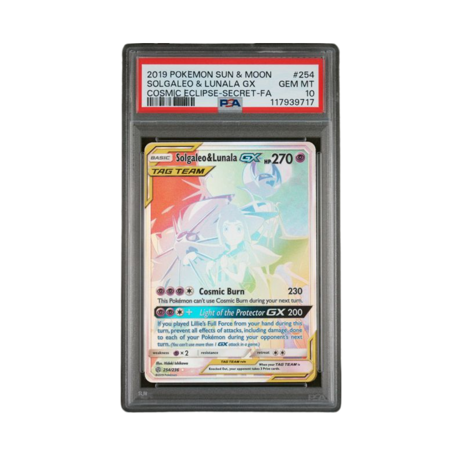 Graded rainbow Solgaleo & Lunala GX Pokémon card, Gem Mint 10.