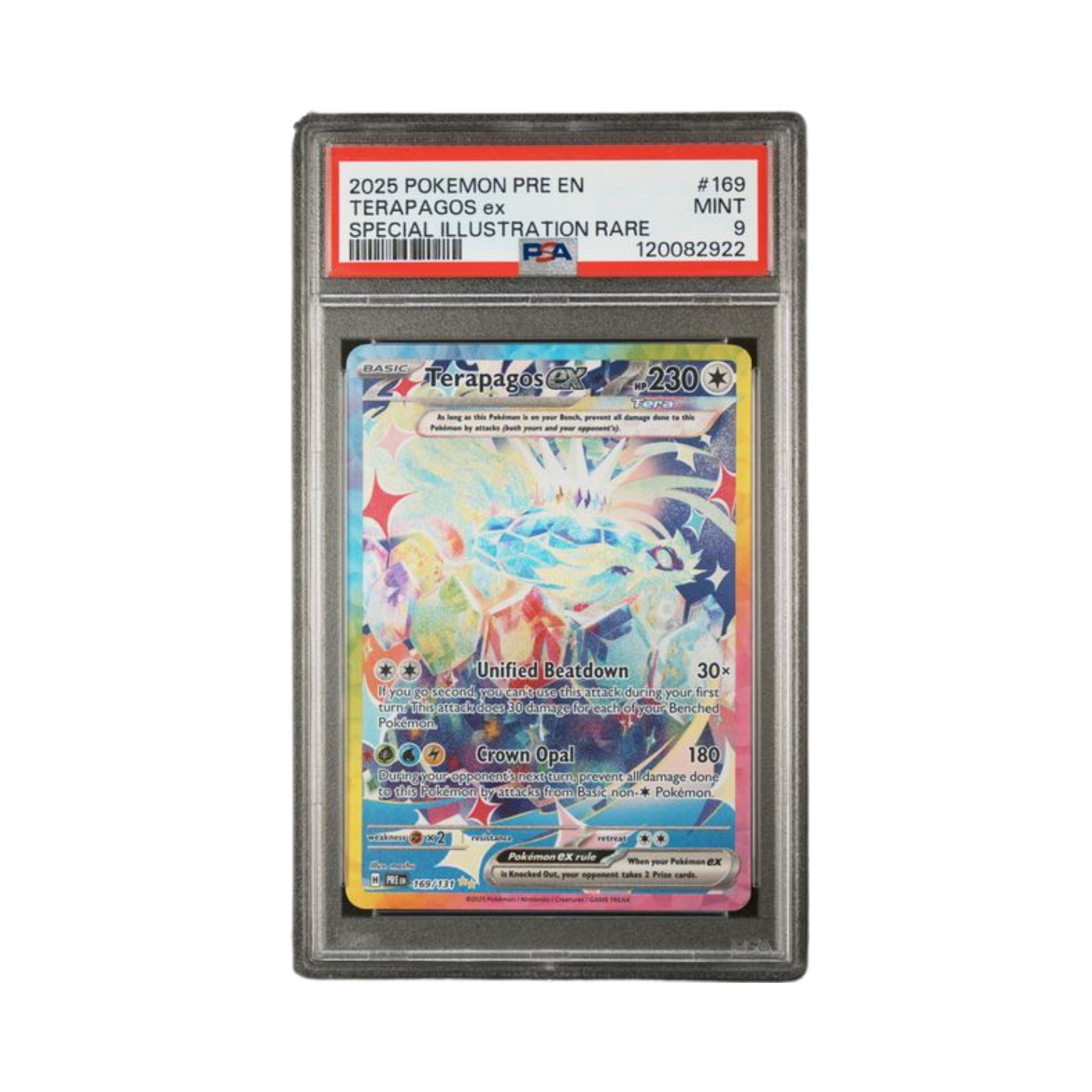A graded Pokémon card in a PSA holder; a Tera Pokemon card with vibrant colors.