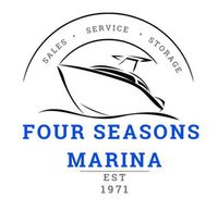 Logo for Four Seasons Marina: boat graphic with text "Sales Service Storage" above; "Four Seasons Marina" and "Est 1971" below.