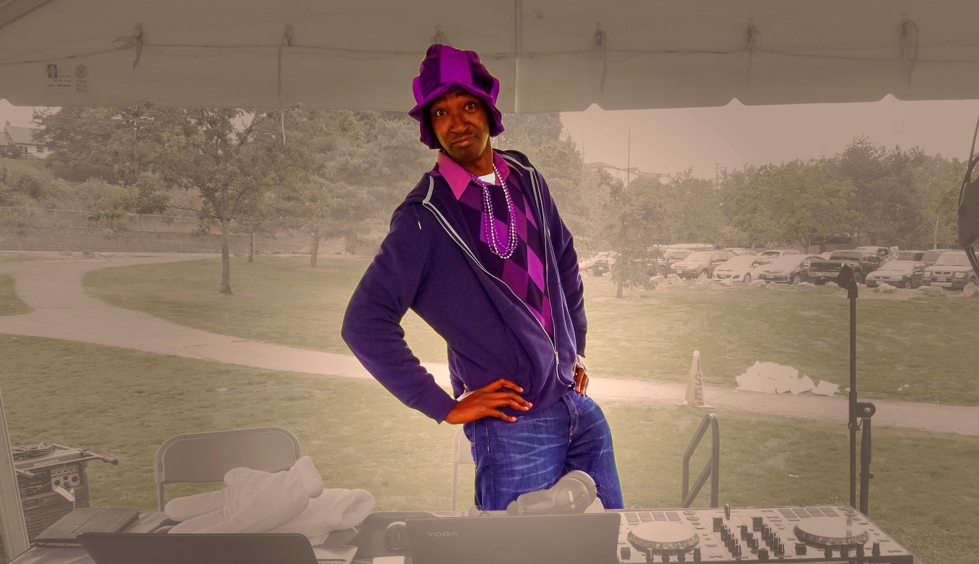 DJ Aaron Harris posing for the camera while preparing to perform for the End Lupus Now event in Portland, Oregon.