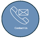 Contact button: Blue circle with white phone and envelope icon;