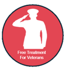 Red circle with a white silhouette of a saluting person in uniform; text: