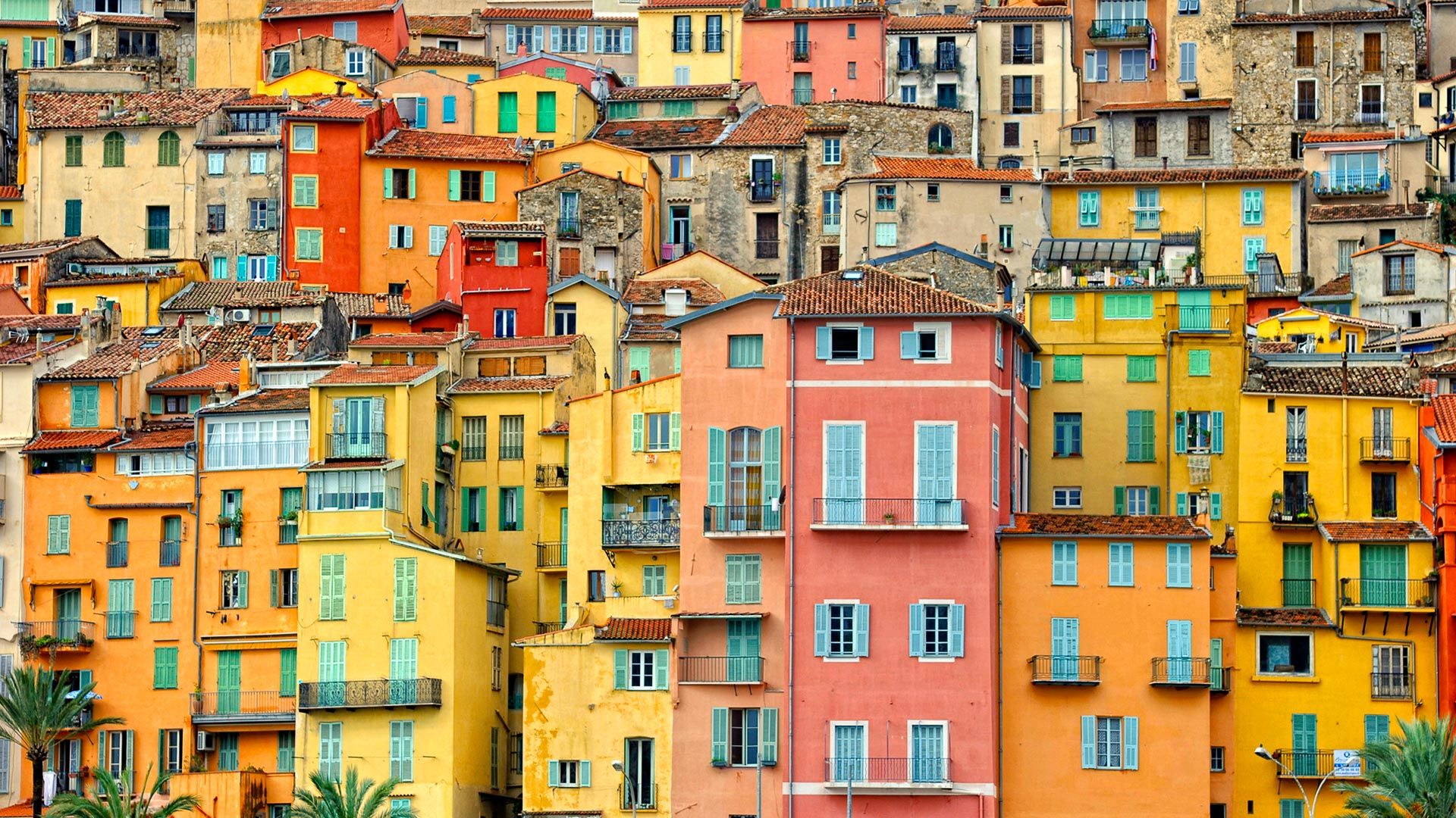 A row of colorful buildings in a small town.