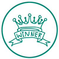 Graphic icon of crown with the word 