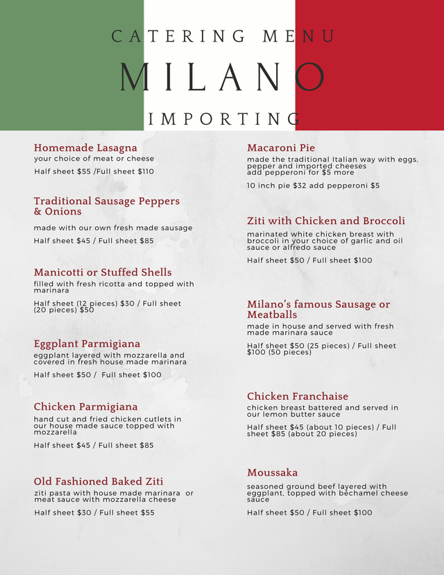 Milano menu deals