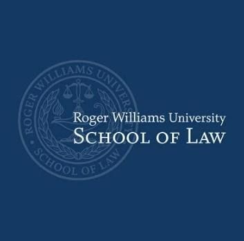 Roger williams university school of law logo on a blue background