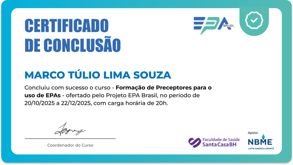 Modelo de certificado de conclusão do curso EPA Brasil
